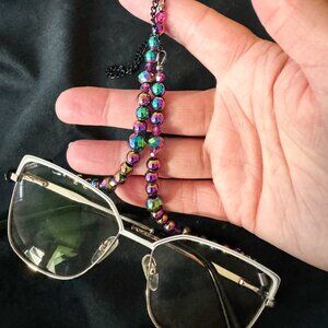 Iridescent Beaded Eyeglass Chain Rainbow Crystal Glasses Holder